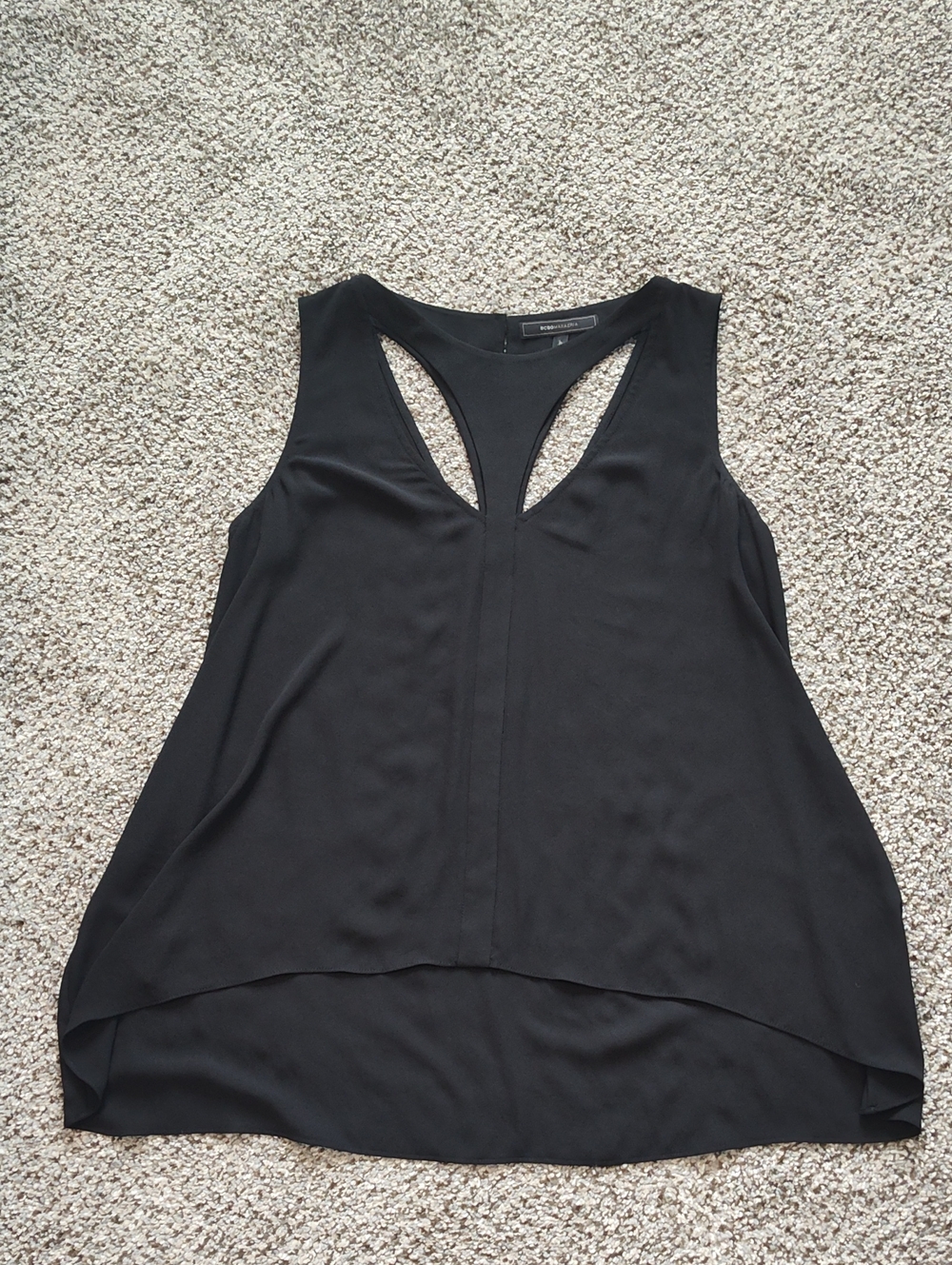 BCBGMaxAzria Black Sleeveless V-Detail Tank